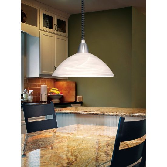 Eglo lord 2 lampadario a sospensione 36cm per cucina moderno grigio e nichel con vetro bianco