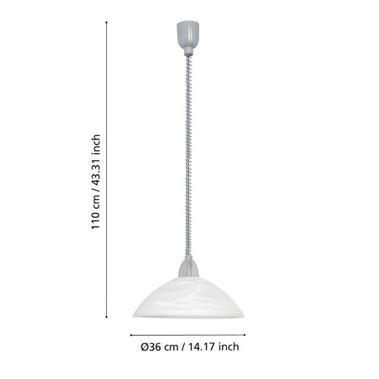 Eglo lord 2 lampadario a sospensione 36cm per cucina moderno grigio e nichel con vetro bianco