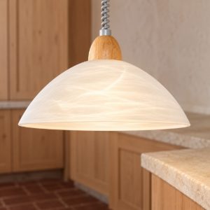 Eglo lord 2 lampadario a sospensione 36cm per cucina moderno argento e faggio con vetro bianco