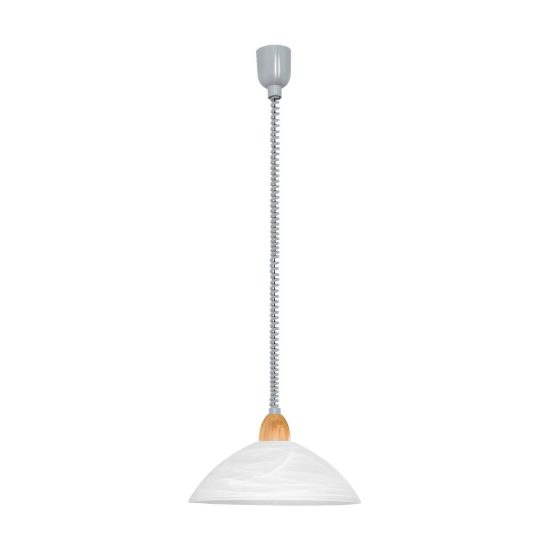 Eglo lord 2 lampadario a sospensione 36cm per cucina moderno argento e faggio con vetro bianco