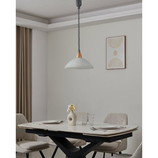 Eglo lord 2 lampadario a sospensione 36cm per cucina moderno argento e faggio con vetro bianco
