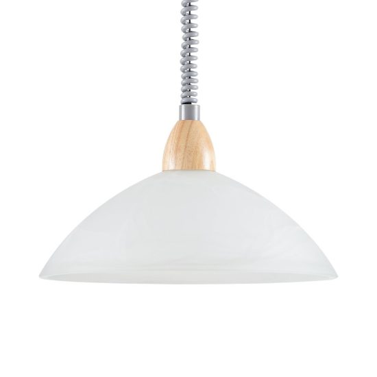 Eglo lord 2 lampadario a sospensione 36cm per cucina moderno argento e faggio con vetro bianco