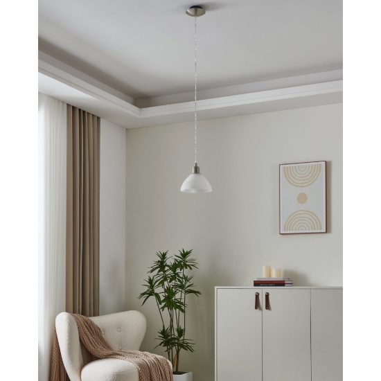 Eglo brenda lampada a sospensione 19,5cm per camera da letto moderna nichel con vetro bianco