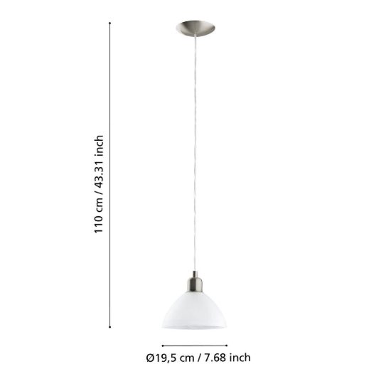 Eglo brenda lampada a sospensione 19,5cm per camera da letto moderna nichel con vetro bianco