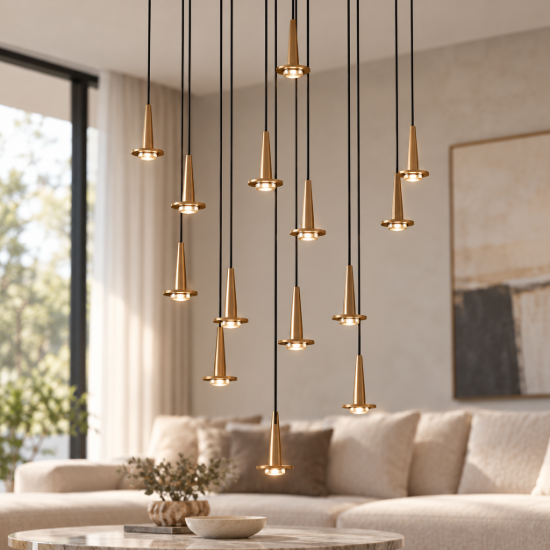 Lampadario a sospensione oro per sala da pranzo led 70w 3000k 60cm
