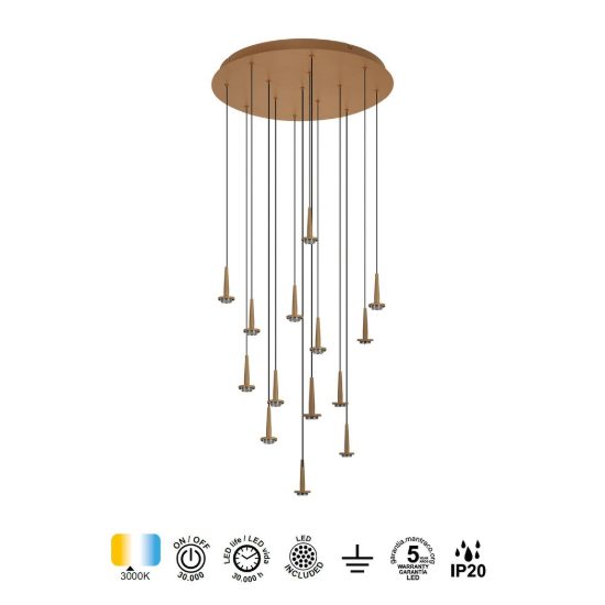Lampadario a sospensione oro per sala da pranzo led 70w 3000k 60cm