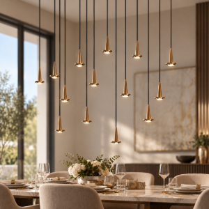 Lampadario moderno lineare oro per tavolo da pranzo led 70w 3000k