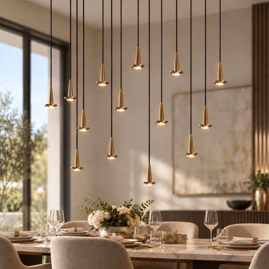 Lampadario moderno lineare oro per tavolo da pranzo led 70w 3000k