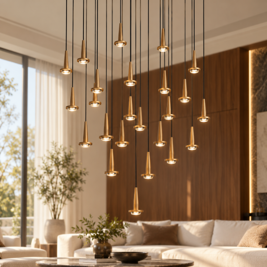 Grande lampadario a sospensione moderno oro per salotto led 120w 3000k 75cm
