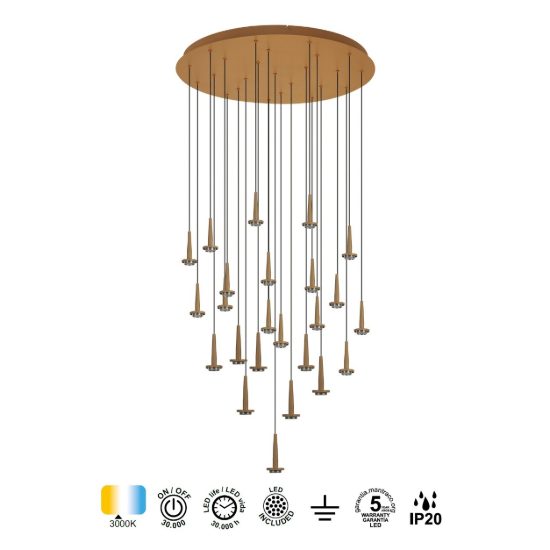 Grande lampadario a sospensione moderno oro per salotto led 120w 3000k 75cm