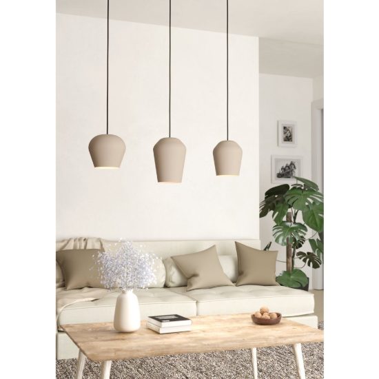 Eglo cambaito lampadario a sospensione 3 luci 89,5cm per cucina moderno sabbia