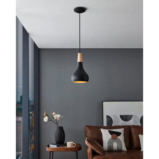 Eglo sabinar lampada a sospensione 18cm per camera da letto moderna nera e marrone