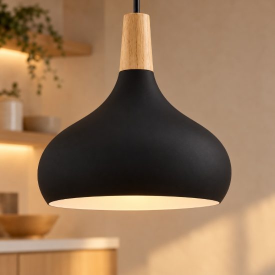 Eglo sabinar lampadario a sospensione 28cm per cucina moderno nero e marrone