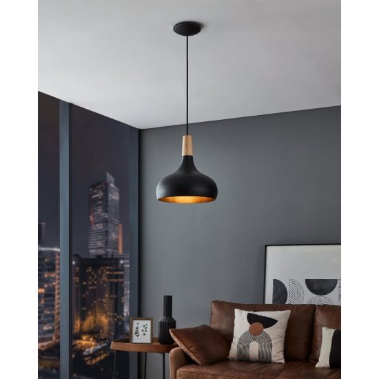 Eglo sabinar lampadario a sospensione 28cm per cucina moderno nero e marrone