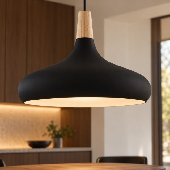 Eglo sabinar lampadario a sospensione 40cm per cucina moderno nero e marrone