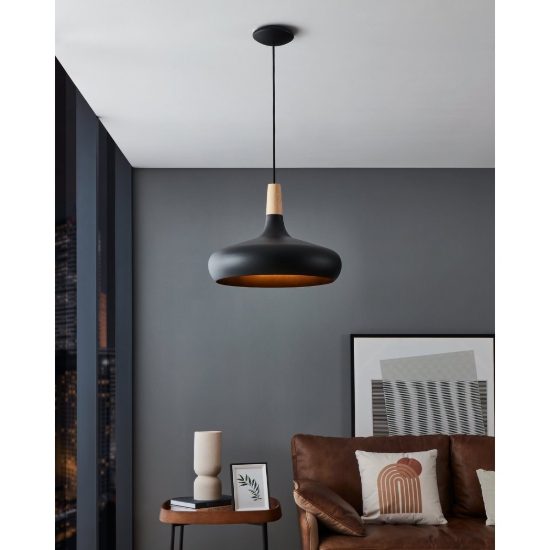 Eglo sabinar lampadario a sospensione 40cm per cucina moderno nero e marrone