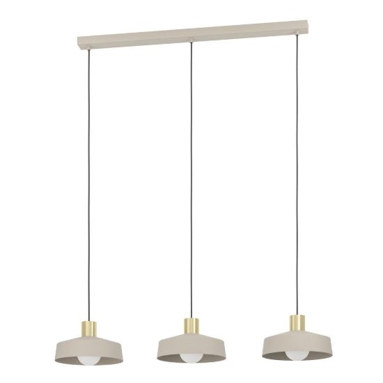 Eglo valdiola lampadario a sospensione 3 luci 93cm per cucina moderno sabbia e ottone spazzolato