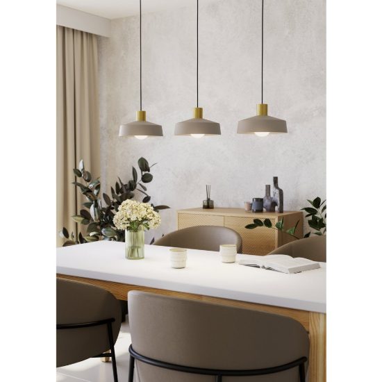 Eglo valdiola lampadario a sospensione 3 luci 93cm per cucina moderno sabbia e ottone spazzolato