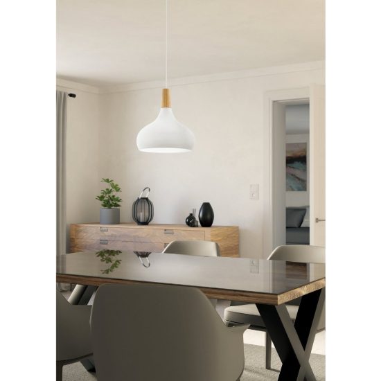 Eglo sabinar lampadario a sospensione 28cm per cucina moderno bianco e marrone