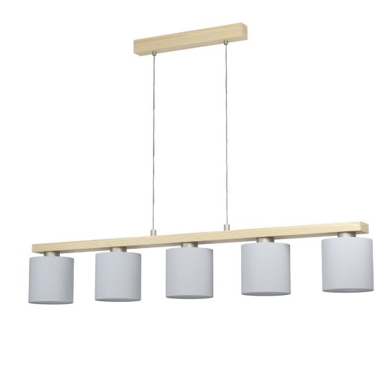 Eglo castralvo lampadario 5 luci 121cm per sala da pranzo moderno nichel e marrone con paralumi bianchi