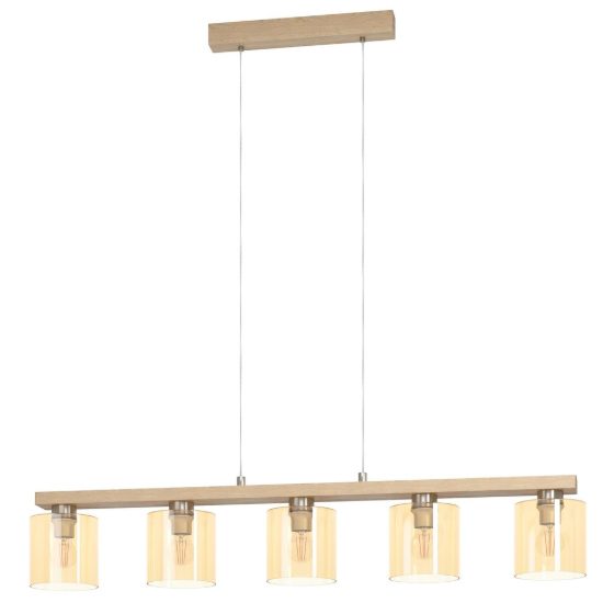 Eglo castralvo lampadario 5 luci 121cm per sala da pranzo moderno nichel e marrone con vetri ambra