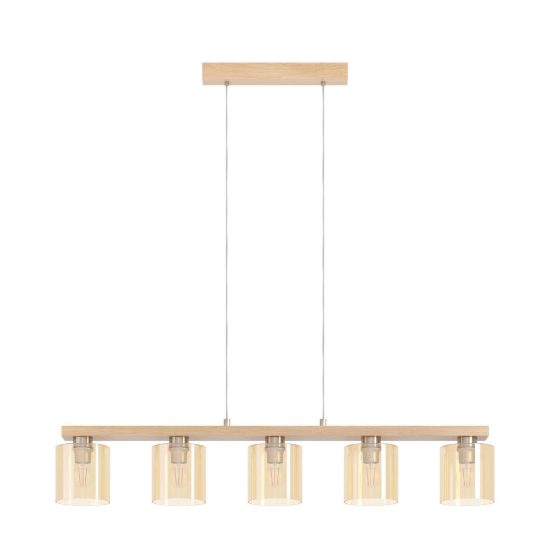 Eglo castralvo lampadario 5 luci 121cm per sala da pranzo moderno nichel e marrone con vetri ambra
