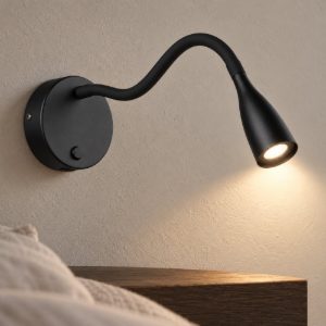 Eglo olivandino 1 applique per comodino led 3,8w 3000k 43cm con usb e braccio flessibile nera