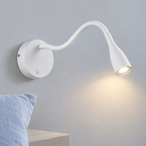 Eglo olivandino 1 applique per comodino led 3,8w 3000k 43cm con usb e braccio flessibile bianca