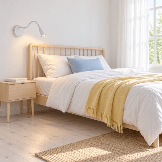 Eglo olivandino 1 applique per comodino led 3,8w 3000k 43cm con usb e braccio flessibile bianca