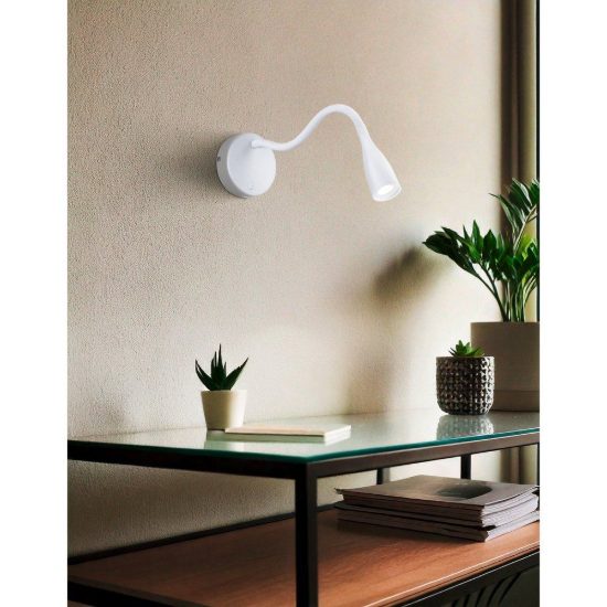 Eglo olivandino 1 applique per comodino led 3,8w 3000k 43cm con usb e braccio flessibile bianca