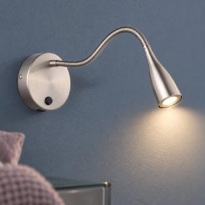 Eglo olivandino 1 applique per comodino led 3,8w 3000k 43cm con usb e braccio flessibile nichel