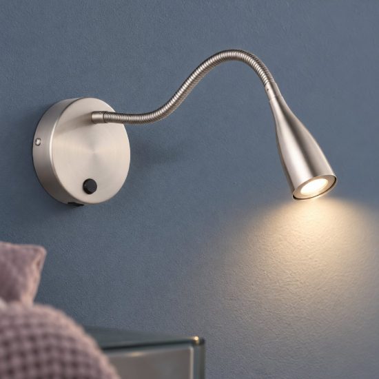 Eglo olivandino 1 applique per comodino led 3,8w 3000k 43cm con usb e braccio flessibile nichel