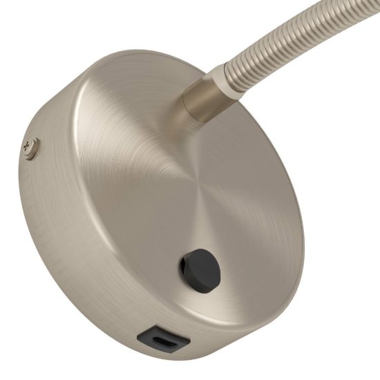 Eglo olivandino 1 applique per comodino led 3,8w 3000k 43cm con usb e braccio flessibile nichel