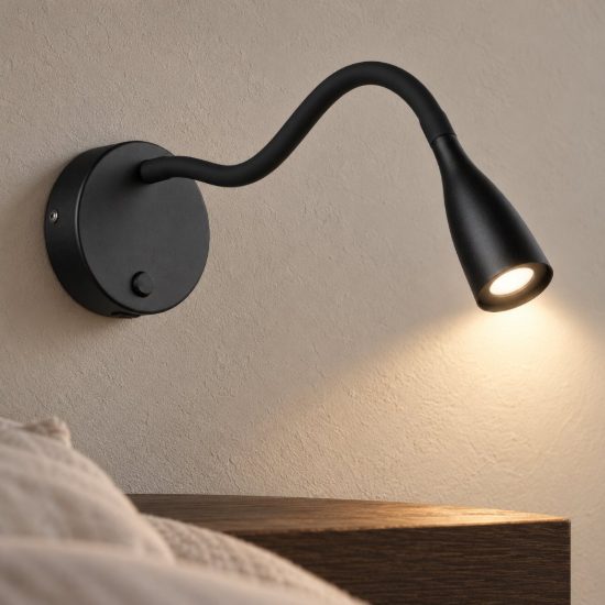 Eglo olivandino applique per comodino led 3,8w 3000k 43cm con braccio flessibile nera