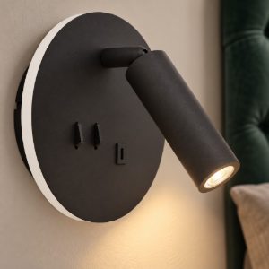 Eglo fanzarotta 1 applique per comodino camera da letto led 3w 3000k 14,5cm con usb rotonda nera