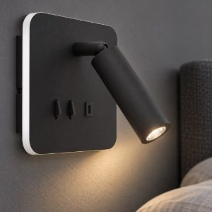 Eglo fanzarotta 1 applique per comodino camera da letto led 3w 3000k 14,5cm con usb quadrata nera