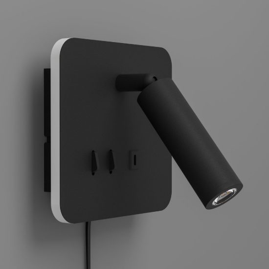 Eglo fanzarotta 1 applique per comodino camera da letto led 3w 3000k 14,5cm con usb quadrata nera