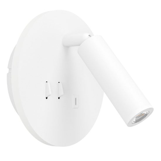 Eglo fanzarotta applique per comodino camera da letto led 3w 3000k 14,5cm con usb rotonda bianca