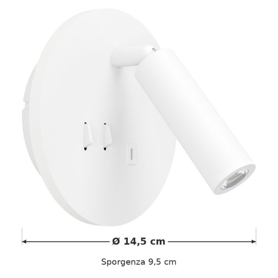 Eglo fanzarotta applique per comodino camera da letto led 3w 3000k 14,5cm con usb rotonda bianca