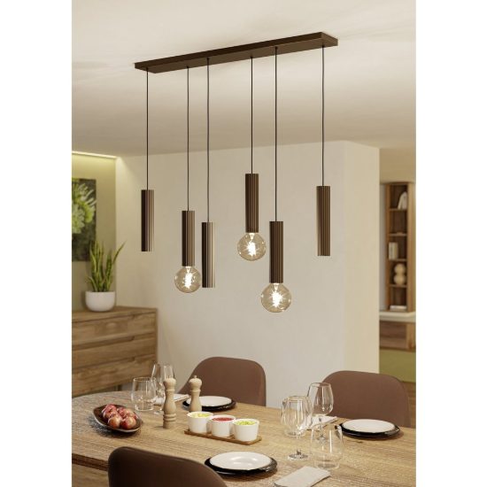 Eglo fariolo lampadario a sospensione 6 luci 96cm per sala da pranzo moderno bronzo