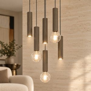 Eglo fariolo lampadario a sospensione 6 luci 48cm per sala da pranzo moderno bronzo