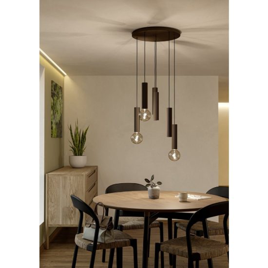 Eglo fariolo lampadario a sospensione 6 luci 48cm per sala da pranzo moderno bronzo