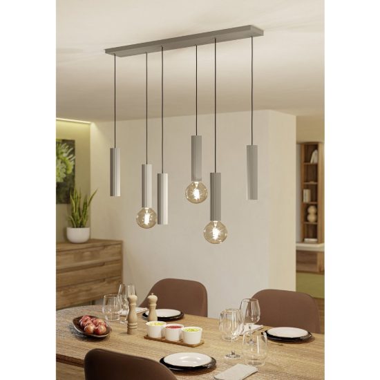Eglo fariolo lampadario a sospensione 6 luci 96cm per sala da pranzo moderno sabbia