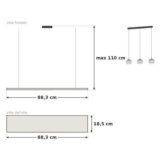 Eglo alamito lampadario led 12,9w cct 2700k 6500k 3 luci 88,3cm per cucina moderno nero