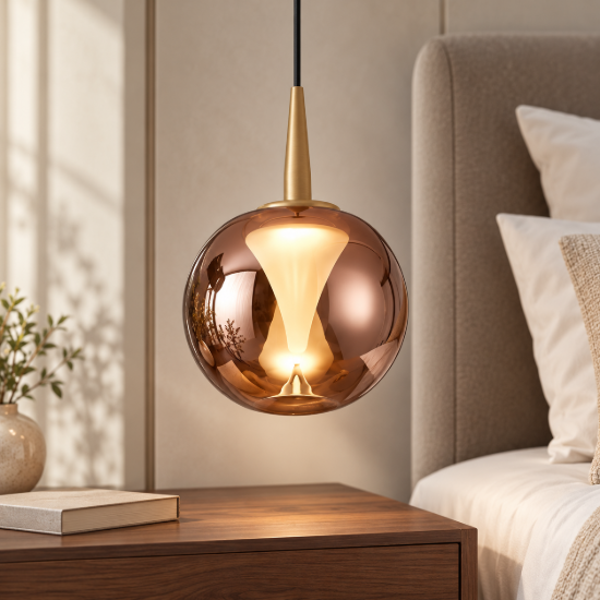 Lampada a sospensione per camera da letto oro vetro led 5w 3000k