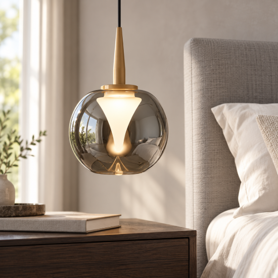 Lampada a sospensione per comodino camera da letto oro vetro led 3000k