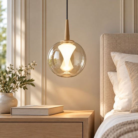 Lampada a sospensione per camera da letto oro vetro led 5w 3000k