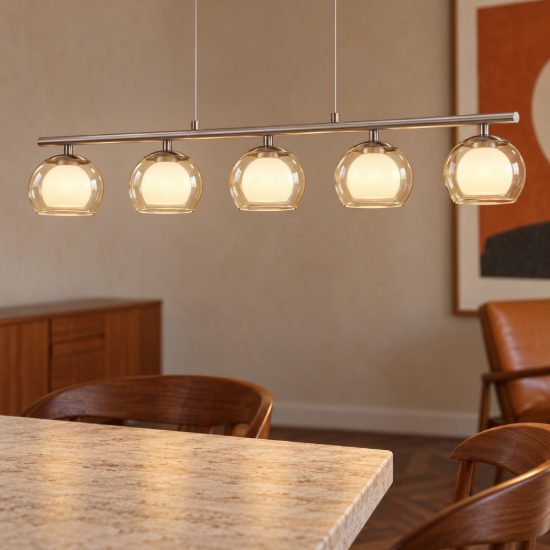 Eglo romagnese lampadario led 16,5w 3000k 5 luci 90cm per sala da pranzo moderno nichel