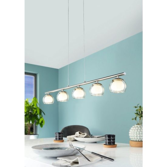 Eglo romagnese lampadario led 16,5w 3000k 5 luci 90cm per sala da pranzo moderno nichel