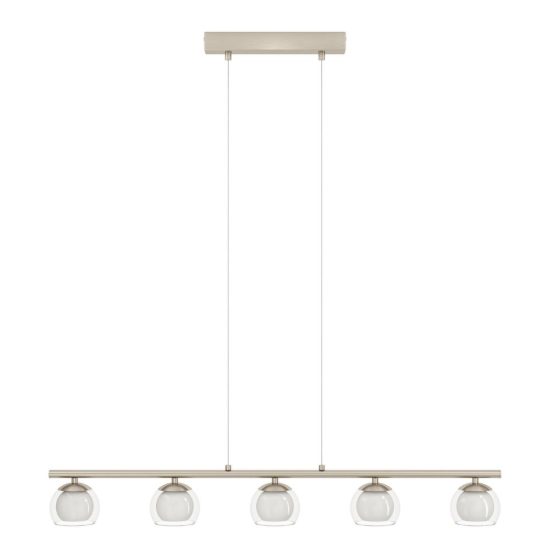 Eglo romagnese lampadario led 16,5w 3000k 5 luci 90cm per sala da pranzo moderno nichel